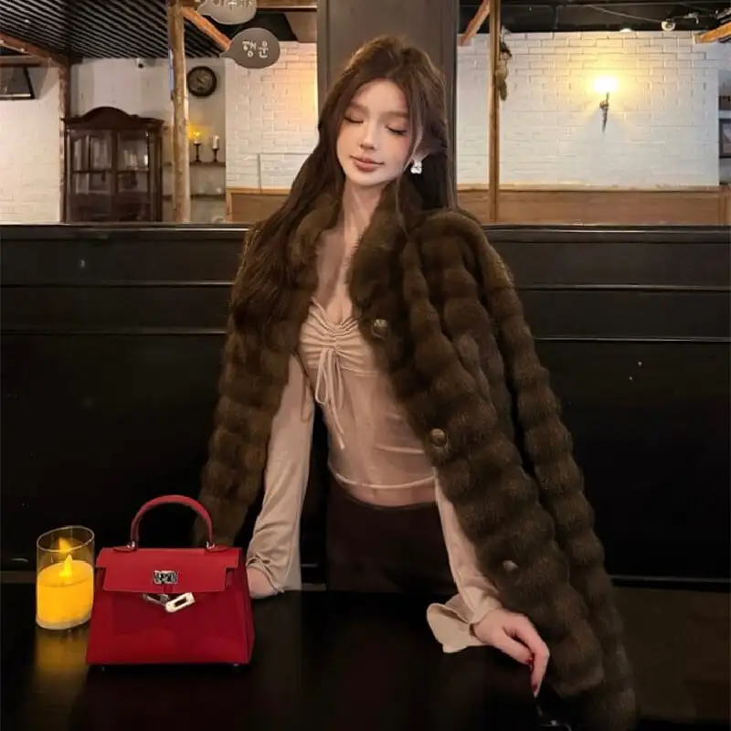 アウター 2色展開 フェイクファー ジャケット スタンドカラーデザイン コーヒー色 ベージュ