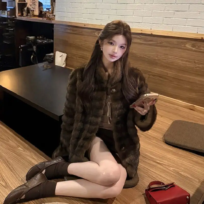 アウター 2色展開 フェイクファー ジャケット スタンドカラーデザイン コーヒー色 ベージュ