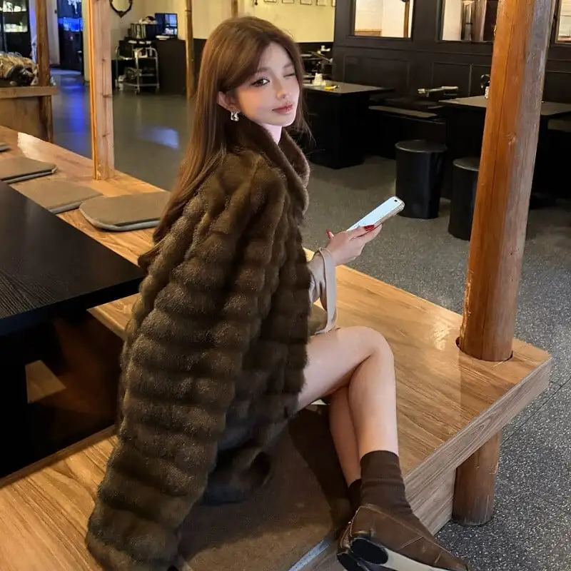 アウター 2色展開 フェイクファー ジャケット スタンドカラーデザイン コーヒー色 ベージュ