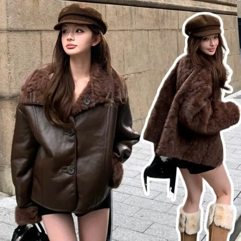 リバーシブルジャケット  ファーライニング ノッチドカラー コーヒー色