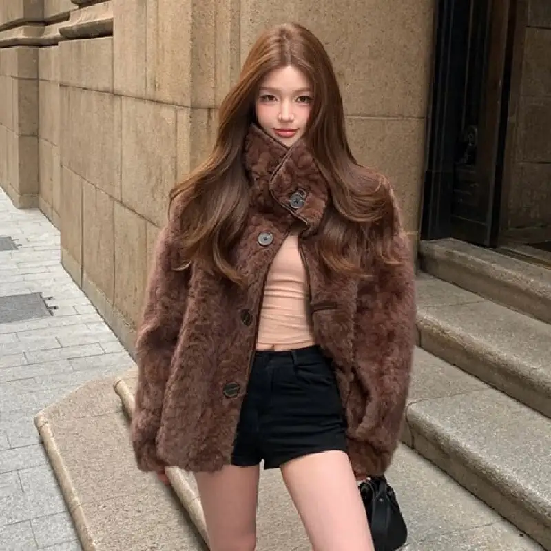 リバーシブルジャケット  ファーライニング ノッチドカラー コーヒー色