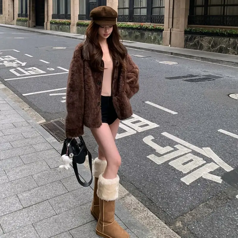 リバーシブルジャケット  ファーライニング ノッチドカラー コーヒー色