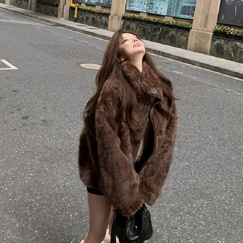 リバーシブルジャケット  ファーライニング ノッチドカラー コーヒー色