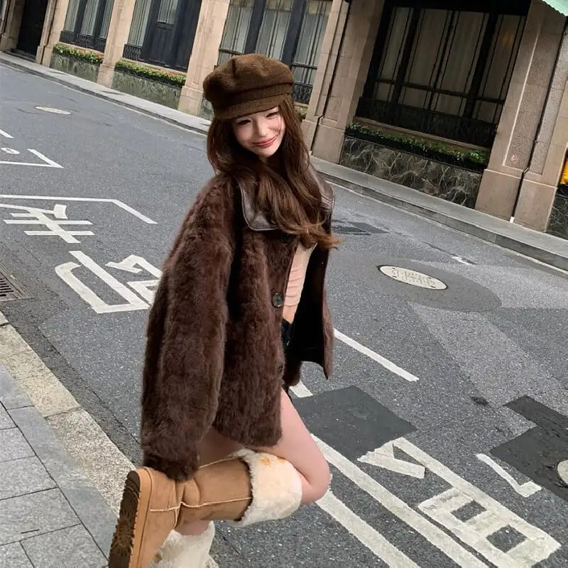 リバーシブルジャケット  ファーライニング ノッチドカラー コーヒー色