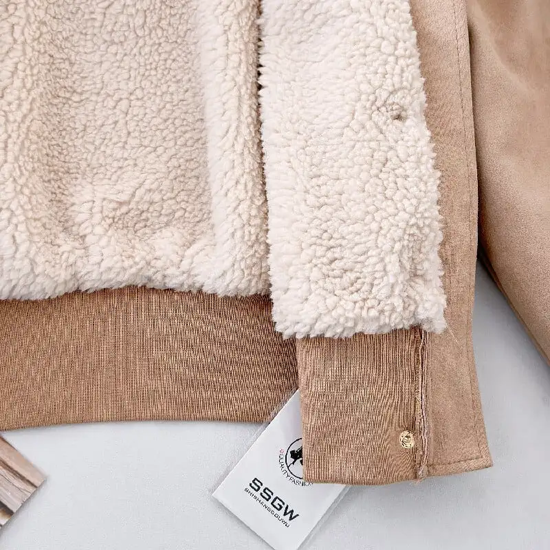 アウター スエード ファー付きフード ジャケット ライトブラウン