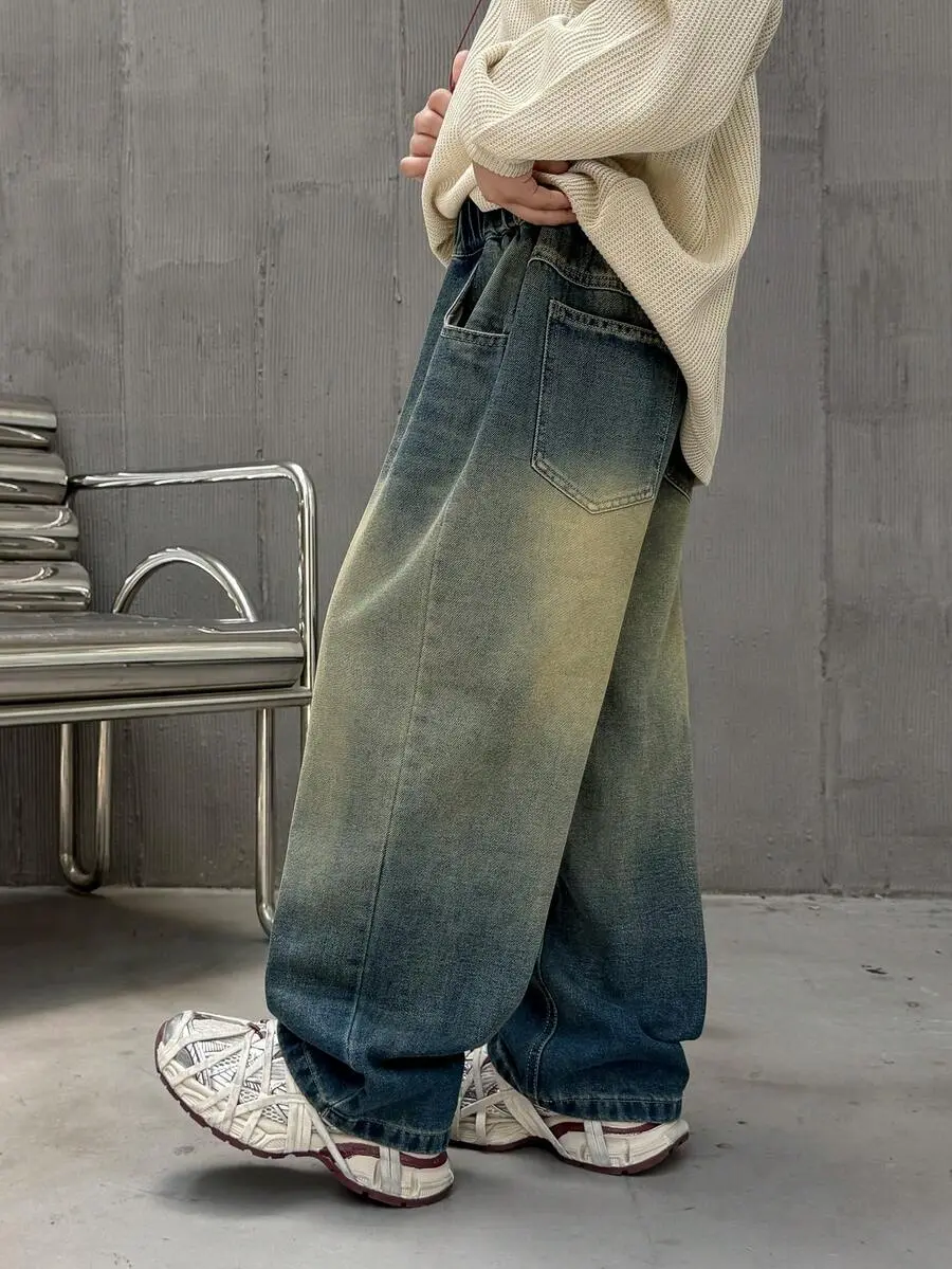 【110-160cm】男の子 ルーズフィット ストレートレッグ カジュアル ジーンズ