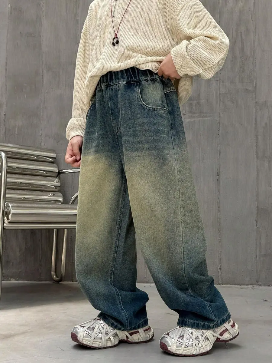 【110-160cm】男の子 ルーズフィット ストレートレッグ カジュアル ジーンズ
