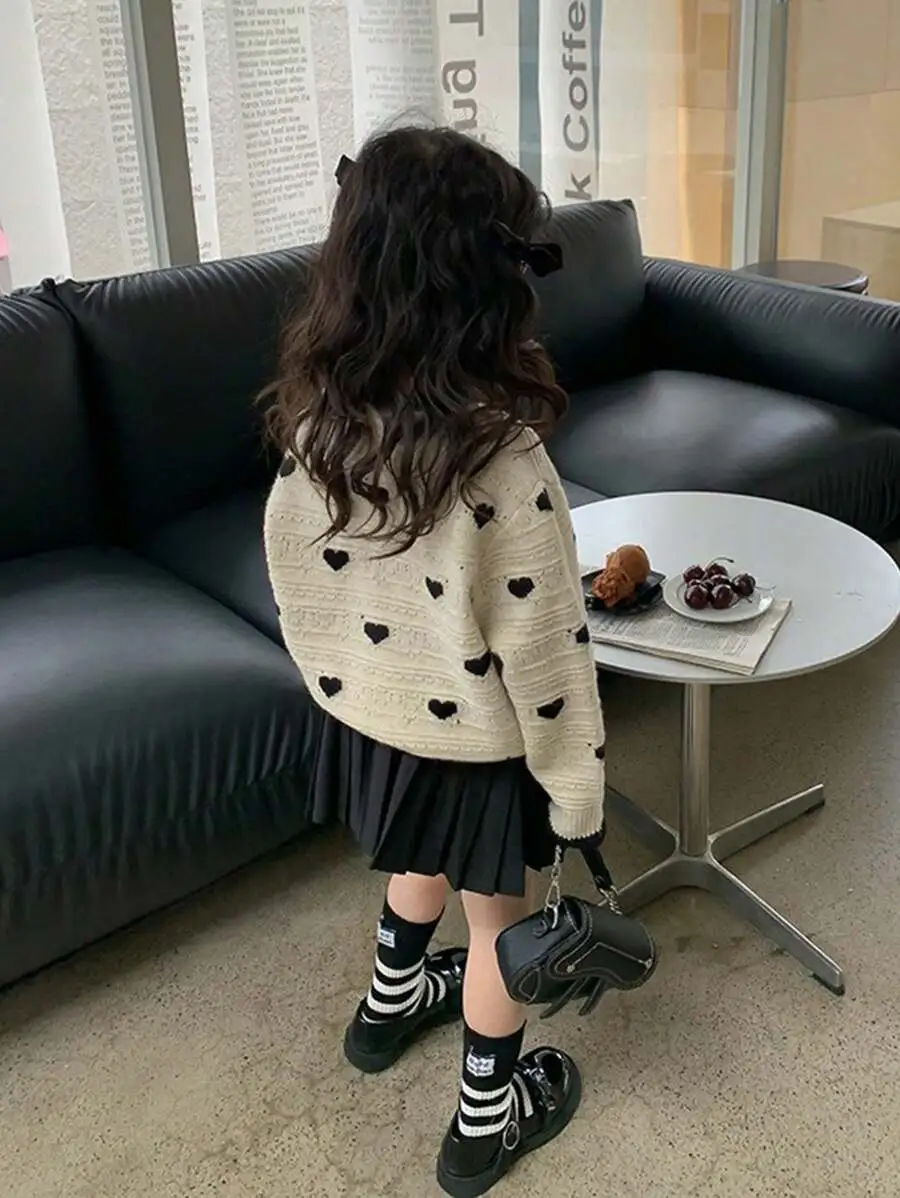 【90-160cm】ガールズ ファッション  ハート柄 着心地良い カーディガン