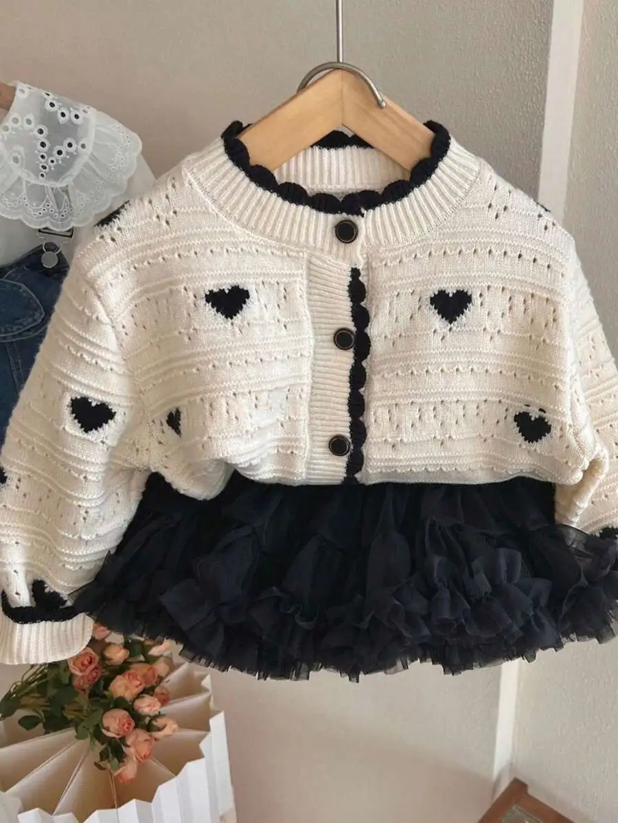 【90-160cm】ガールズ ファッション  ハート柄 着心地良い カーディガン