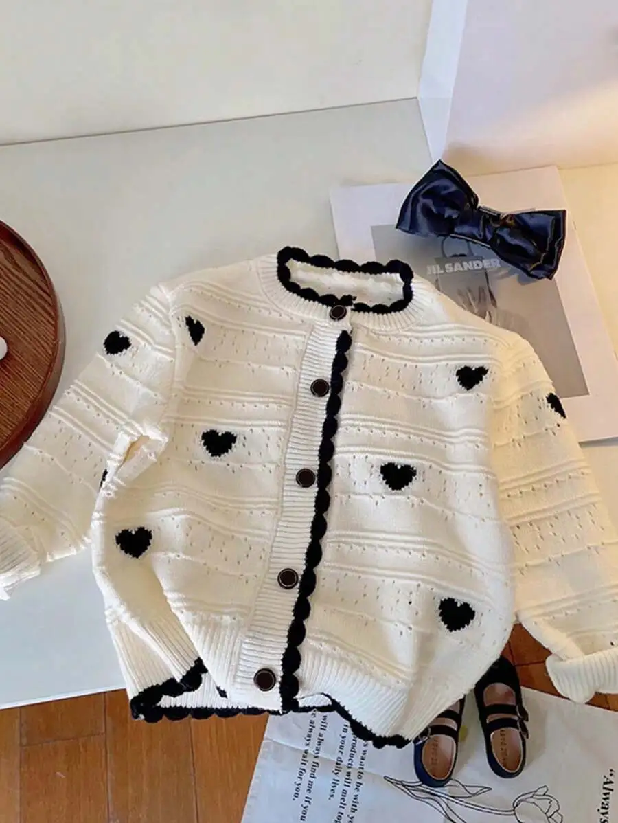 【90-160cm】ガールズ ファッション  ハート柄 着心地良い カーディガン