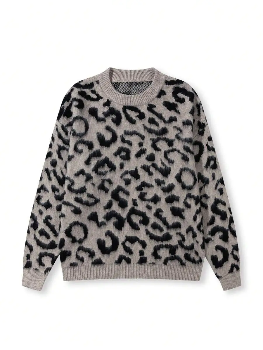 ヒョウ柄  リラックス ストリート ニット クルーネック セーター