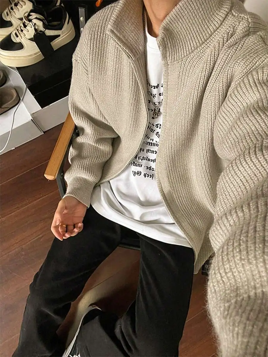 ルーズ 無地 ジップアップ カジュアル 長袖 ニットセーター