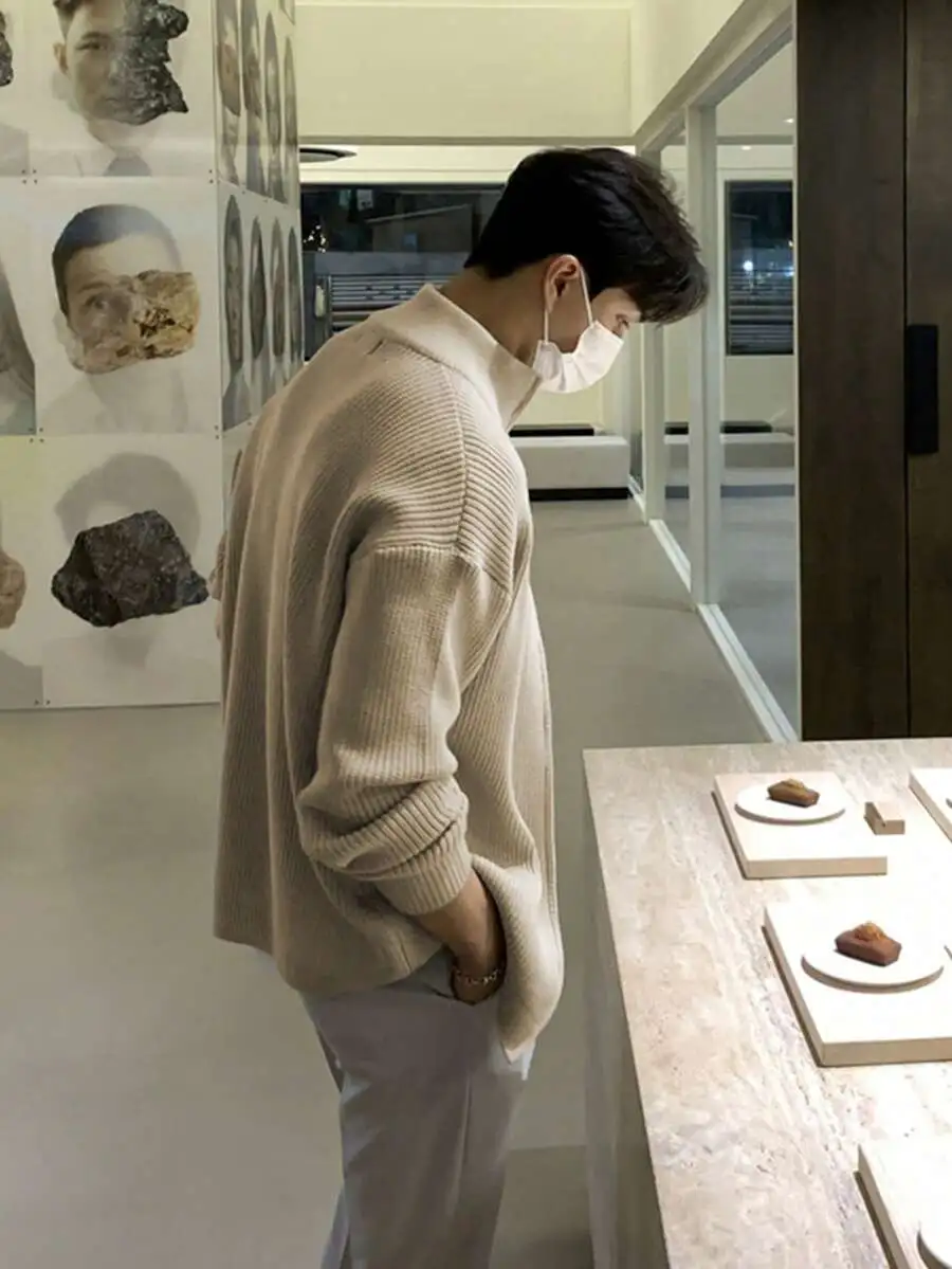 ルーズ 無地 ジップアップ カジュアル 長袖 ニットセーター