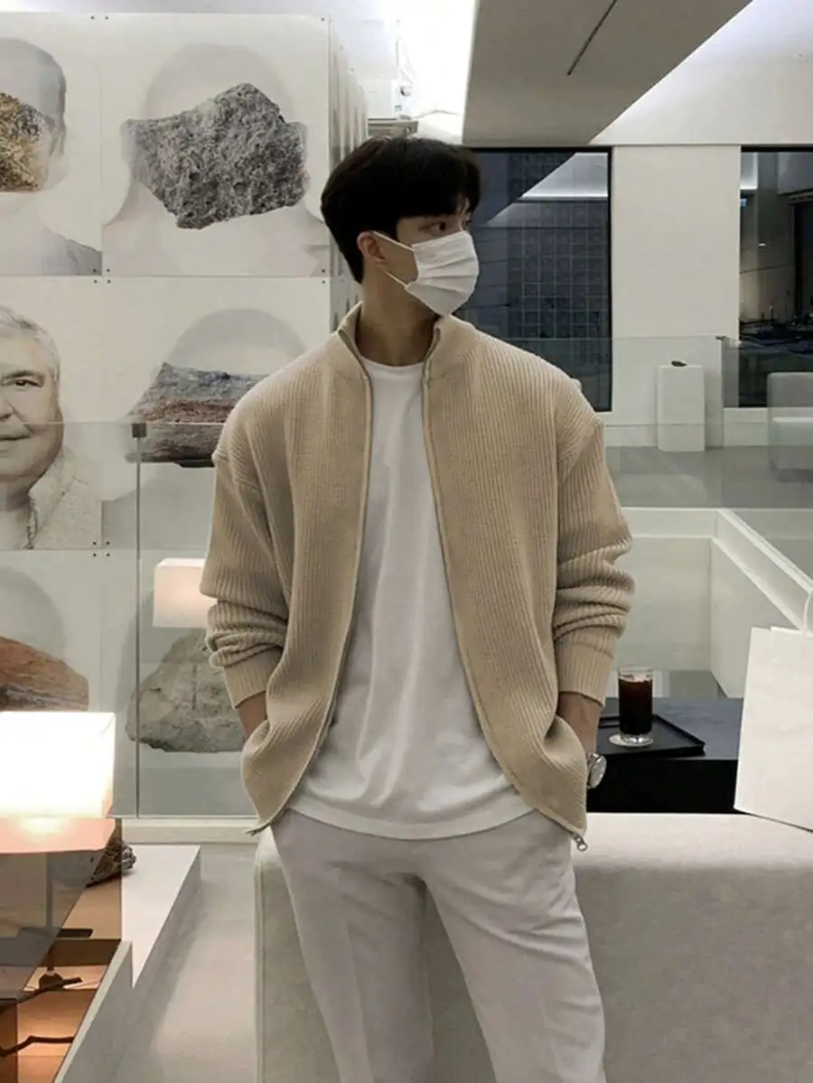 ルーズ 無地 ジップアップ カジュアル 長袖 ニットセーター