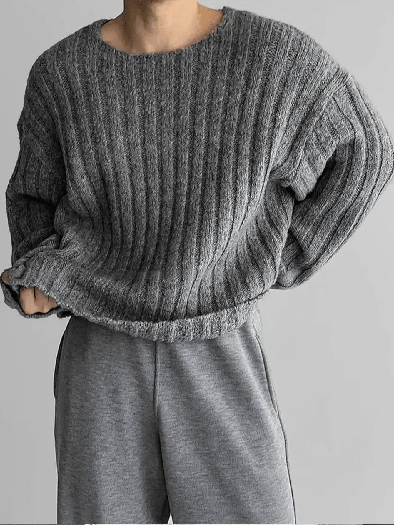 ストリート ドロップショルダー クルーネック 長袖 ニットプルオーバー セーター