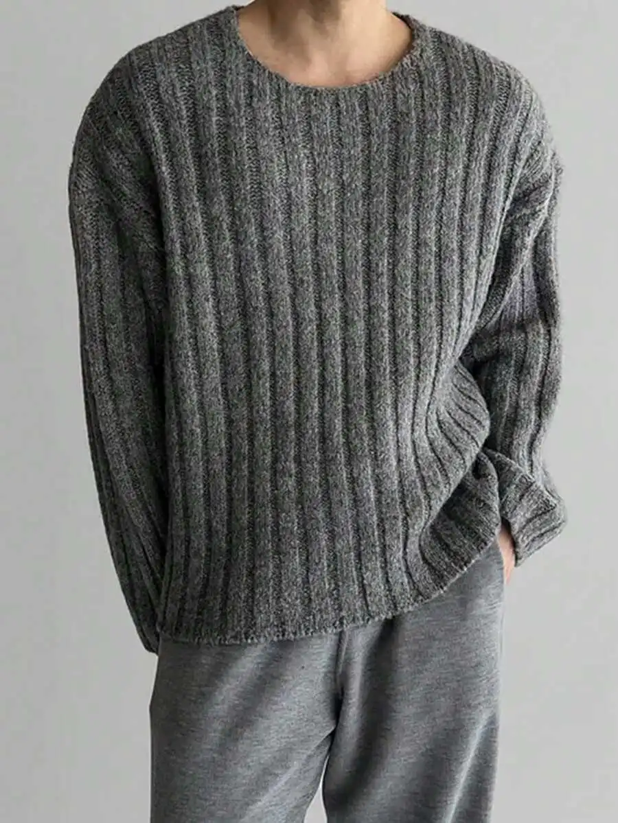 ストリート ドロップショルダー クルーネック 長袖 ニットプルオーバー セーター