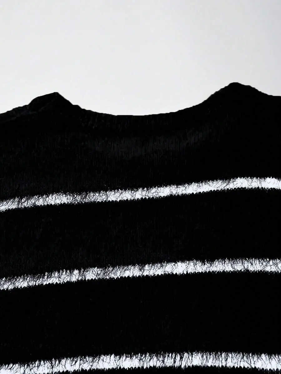 ユニセックス カジュアル ルーズフィット ストライプ柄 プルオーバーセーター