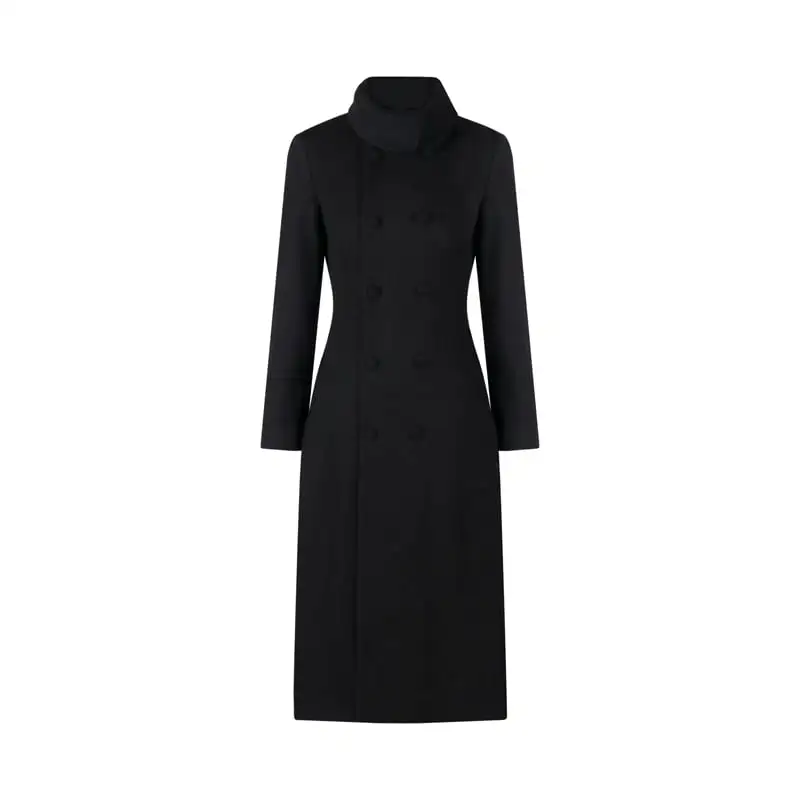 アウター ロングコート ダブルブレスト 気質満点 オーバーコート ブラック