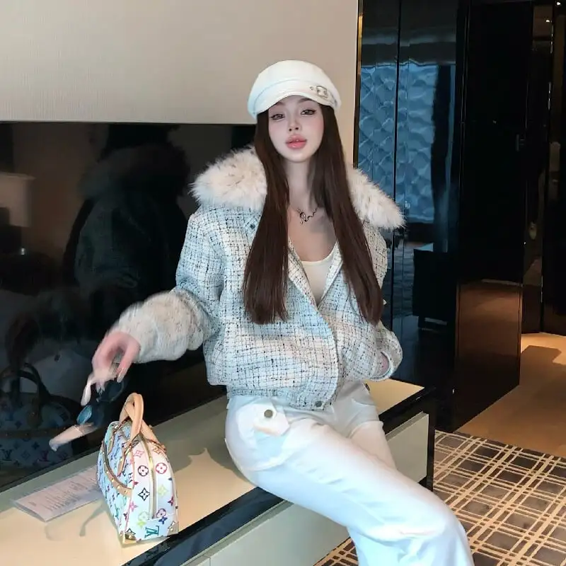 シティガールファッション ツイード ゆったり ファー付き キルティングジャケット