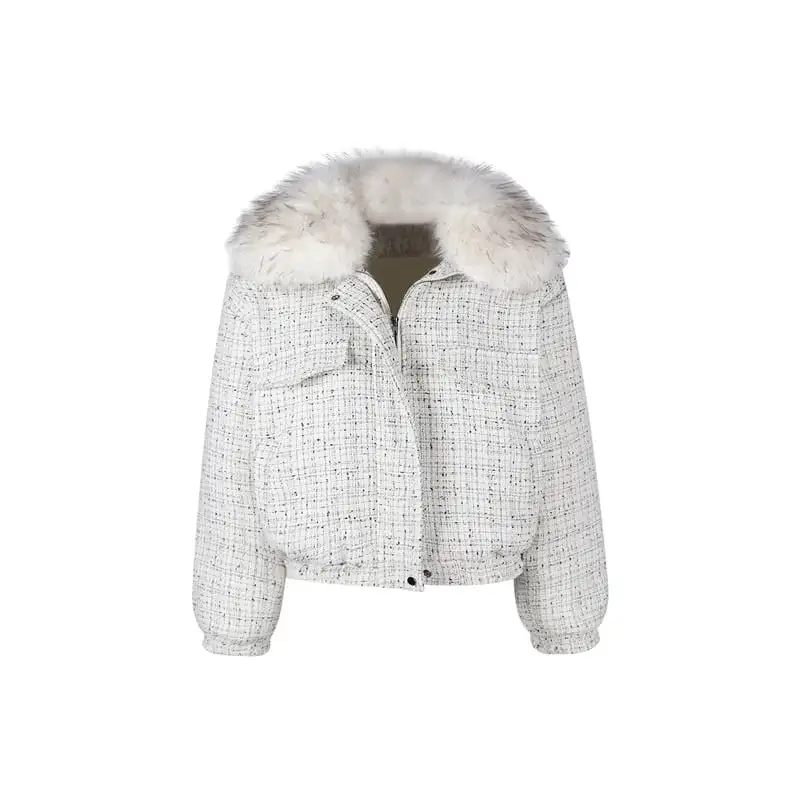 シティガールファッション ツイード ゆったり ファー付き キルティングジャケット