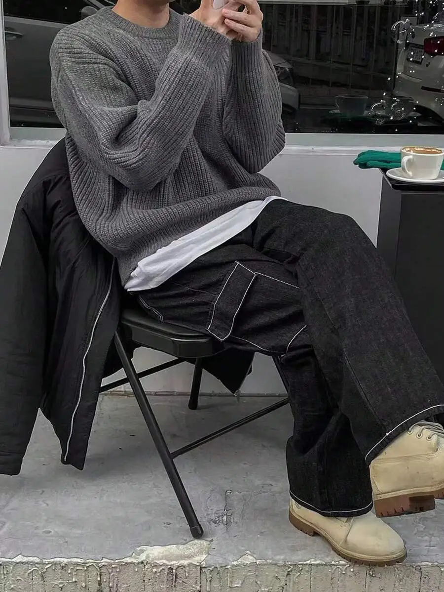 着心地の良い ニット セーター カジュアル ユニセックス 長袖 トップス