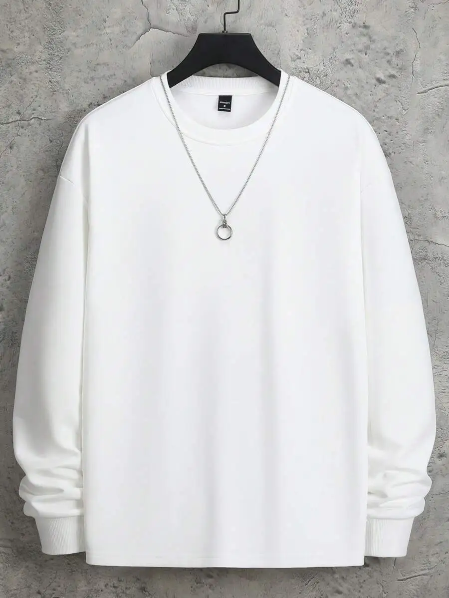無地 ラウンドネック クルーネック ホワイト 長袖 カジュアル スウェットシャツ