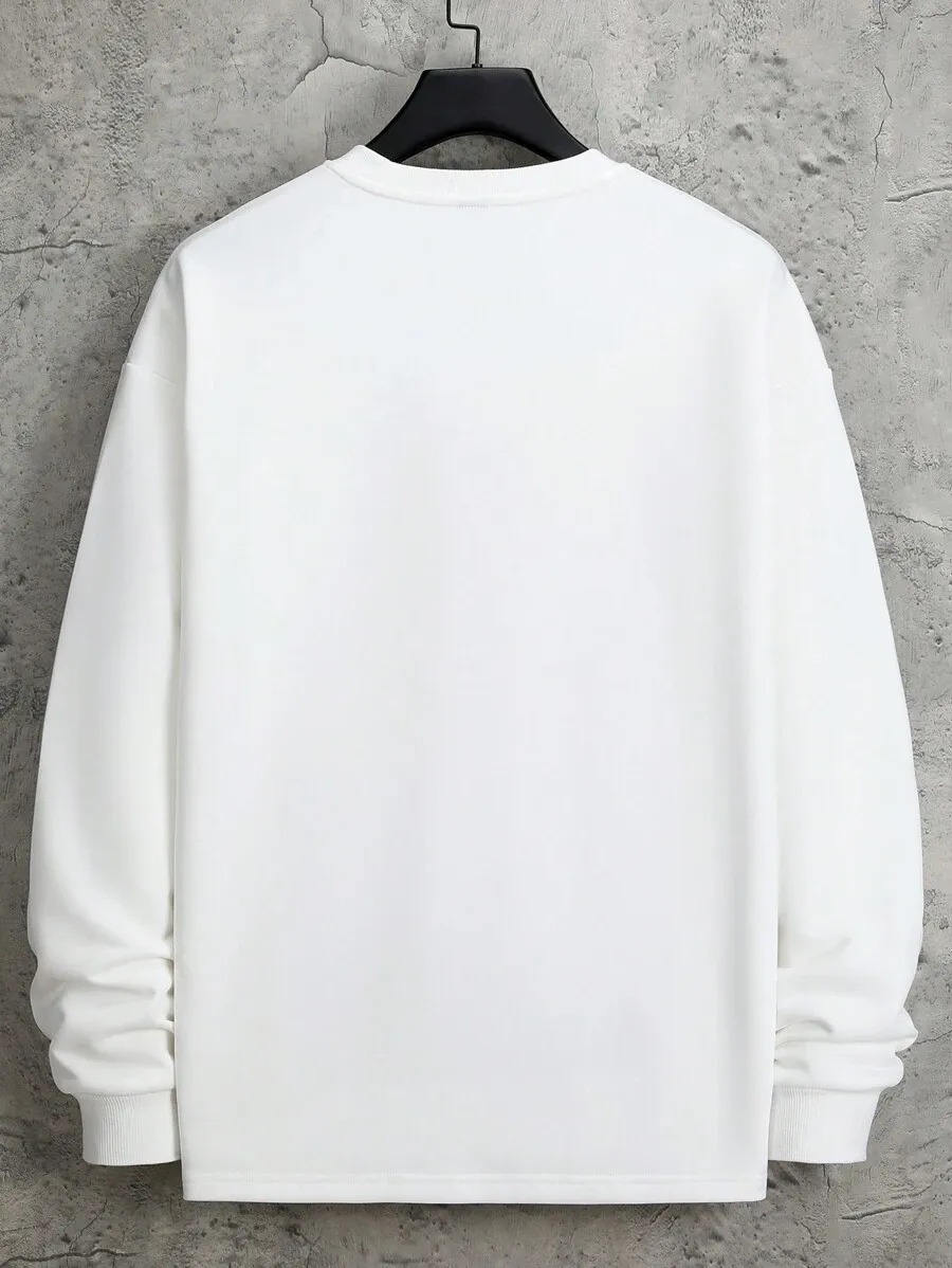 無地 ラウンドネック クルーネック ホワイト 長袖 カジュアル スウェットシャツ