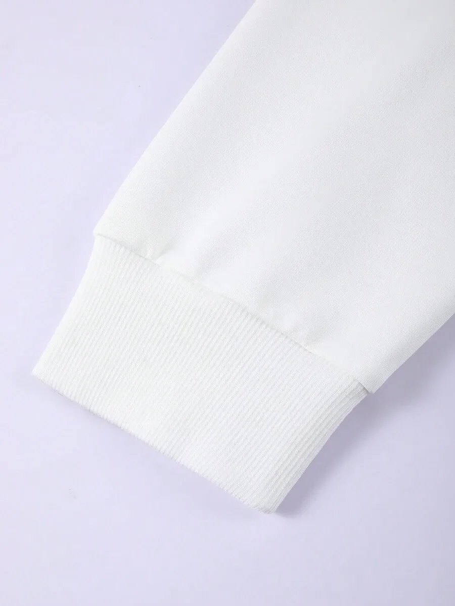 無地 ラウンドネック クルーネック ホワイト 長袖 カジュアル スウェットシャツ