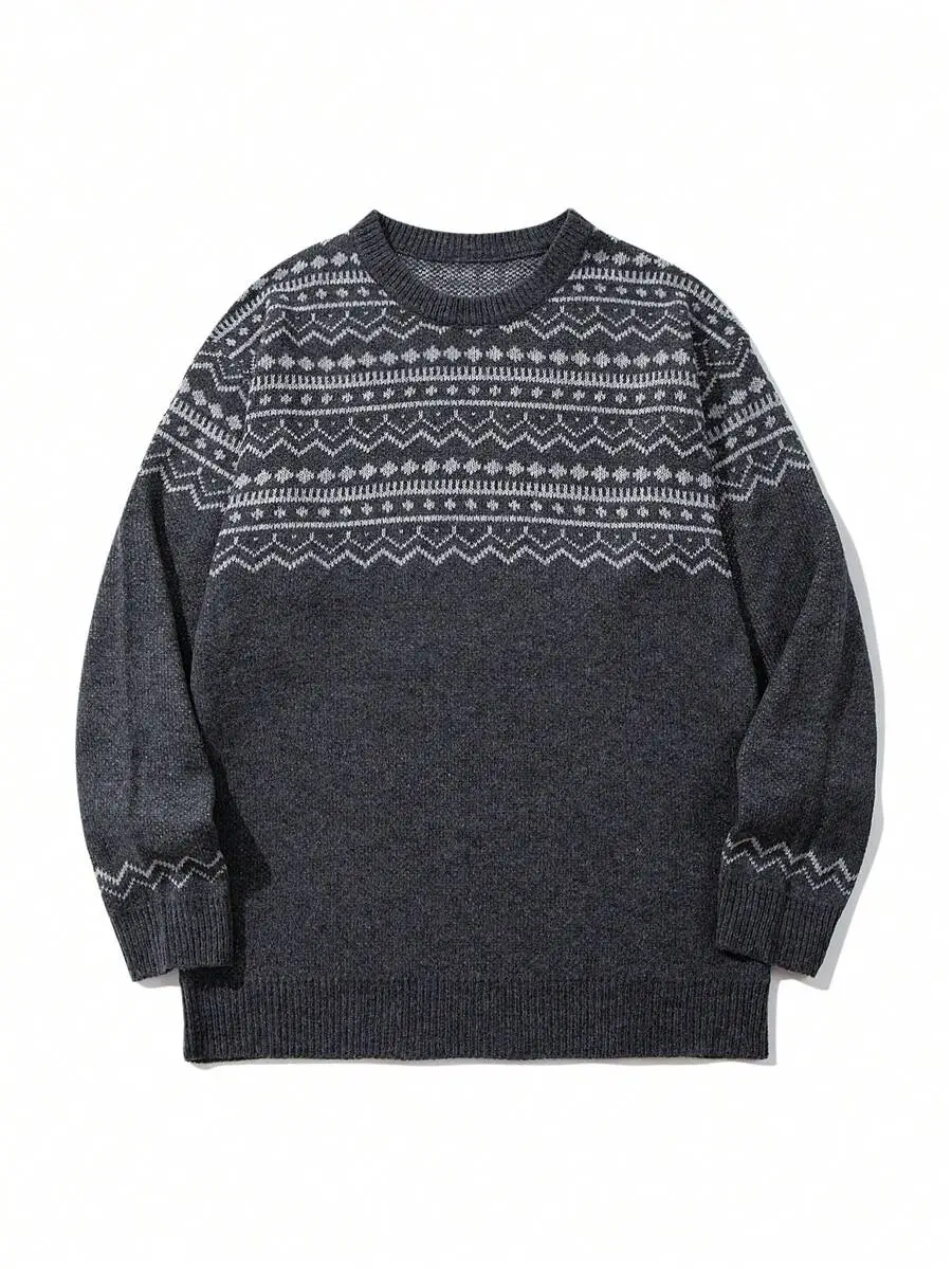 ラウンドネック ルーズ ユニセックス プルオーバー ニット 長袖 セーター