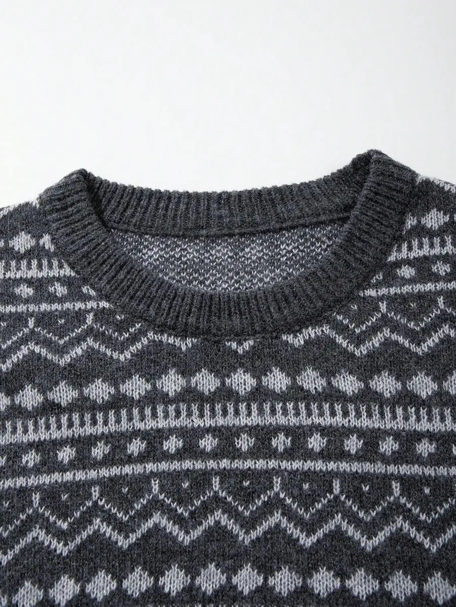 ラウンドネック ルーズ ユニセックス プルオーバー ニット 長袖 セーター