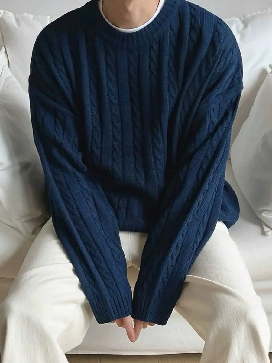 ゆったりスタイル 厚手 ドロップショルダー ラウンドネック セーター