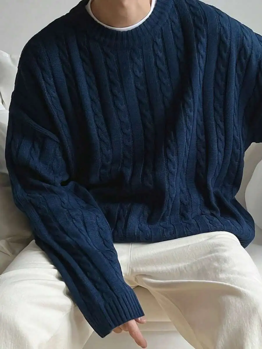 ゆったりスタイル 厚手 ドロップショルダー ラウンドネック セーター