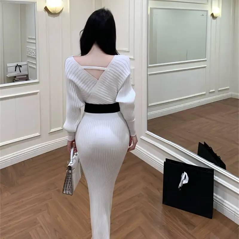 3colors スリム ニットワンピース フェミニン ピンク ホワイト ブラック