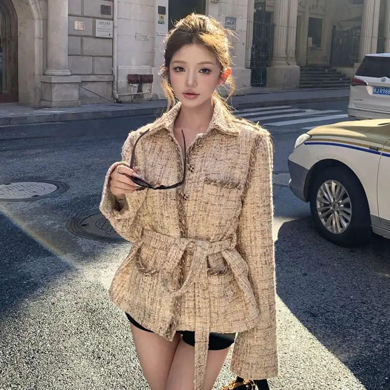 アウター ジャケット ツイード 個性 ファッション シャンパン色