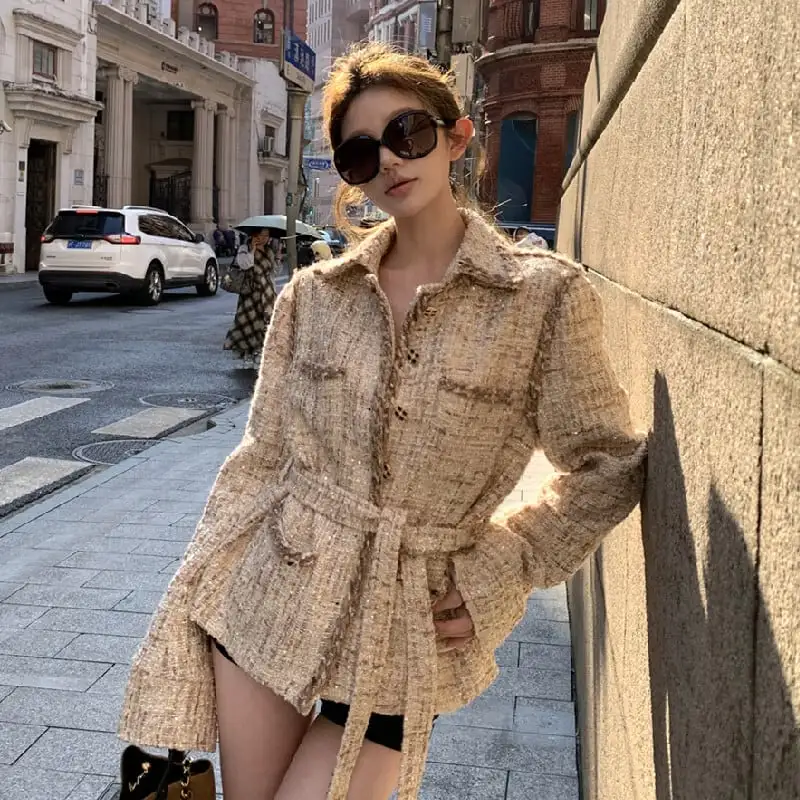 アウター ジャケット ツイード 個性 ファッション シャンパン色