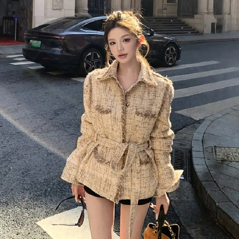 アウター ジャケット ツイード 個性 ファッション シャンパン色