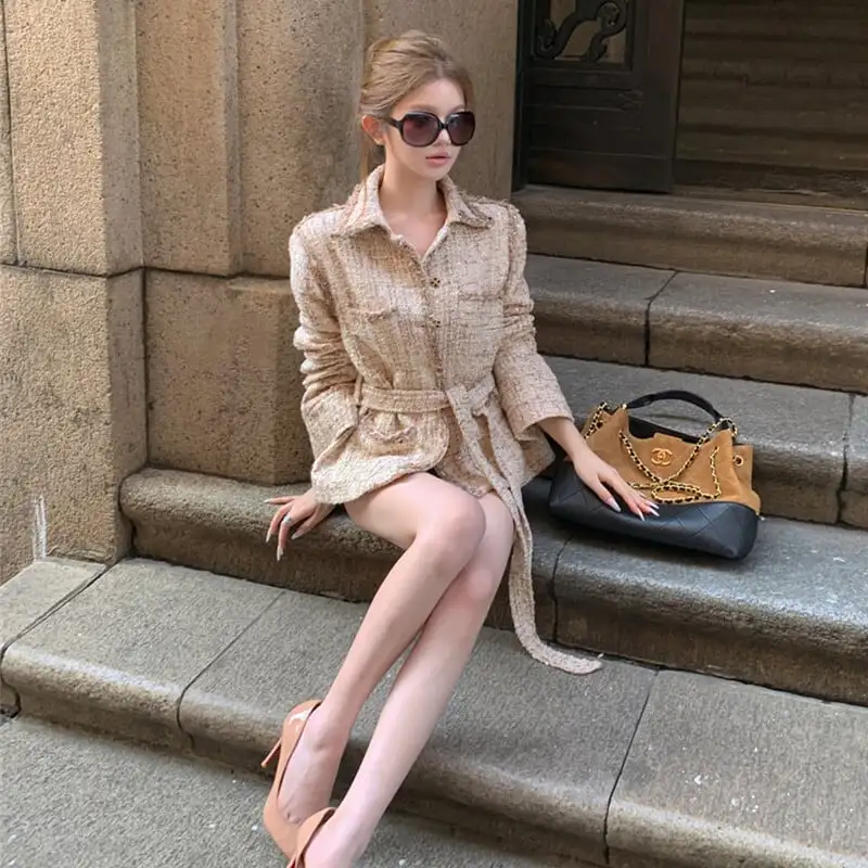 アウター ジャケット ツイード 個性 ファッション シャンパン色