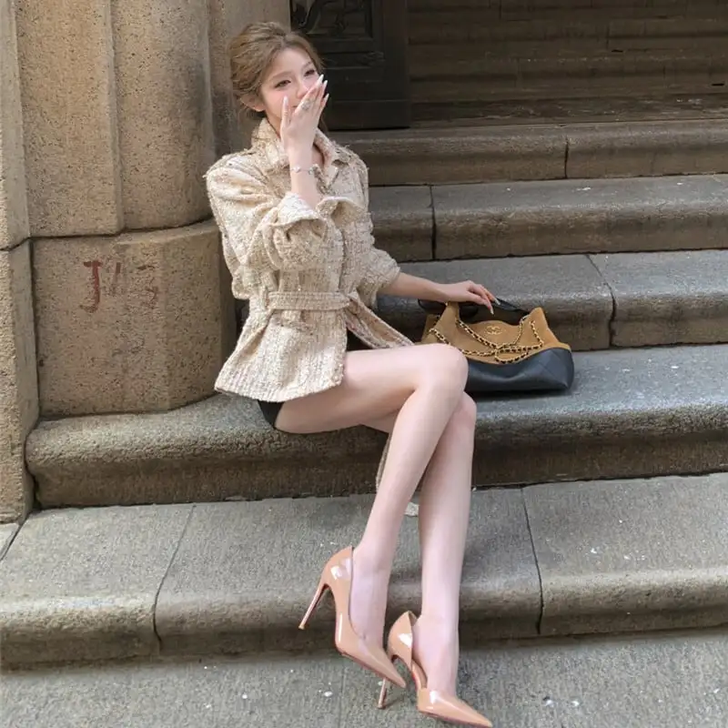 アウター ジャケット ツイード 個性 ファッション シャンパン色