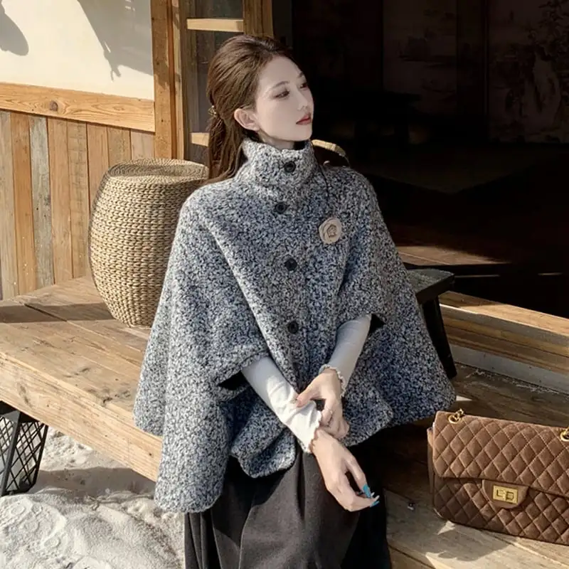 アウター 2色展開 ケープコート ハイネック 大人可愛い ベージュ グレー