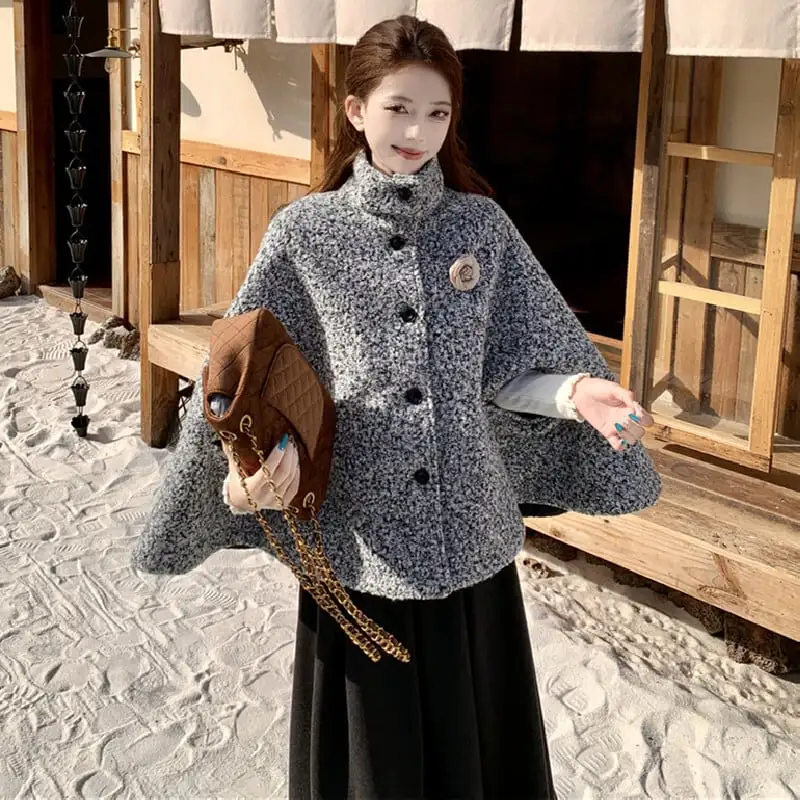 アウター 2色展開 ケープコート ハイネック 大人可愛い ベージュ グレー