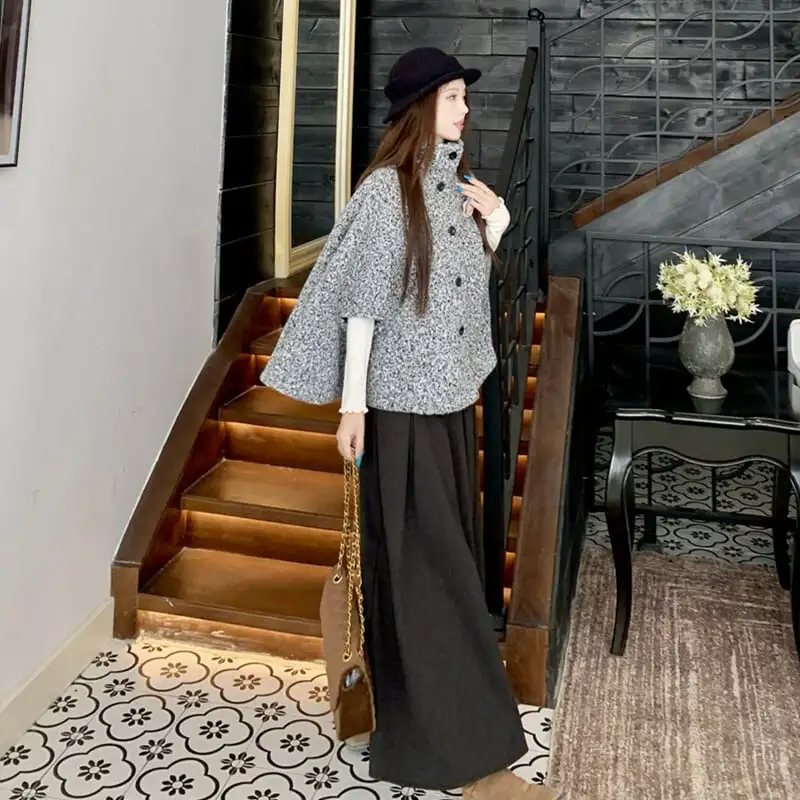 アウター 2色展開 ケープコート ハイネック 大人可愛い ベージュ グレー