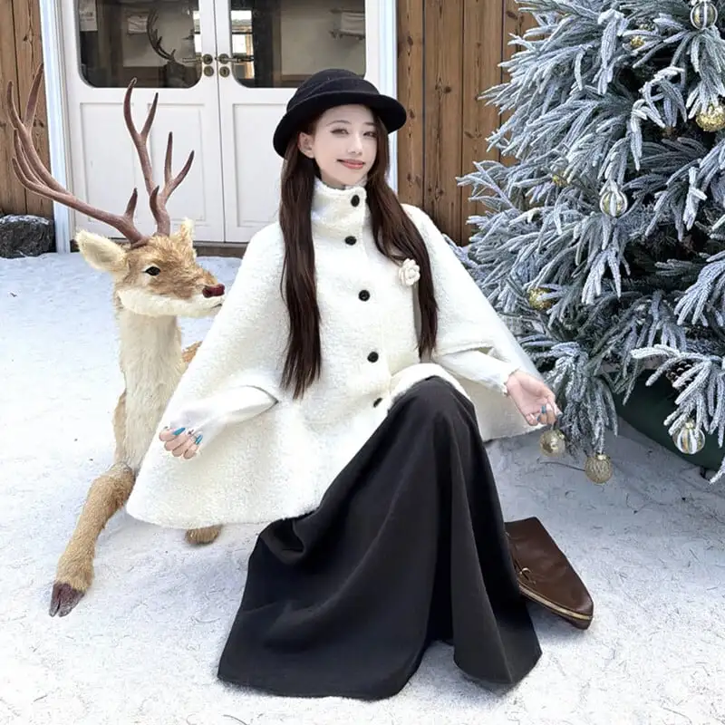 アウター 2色展開 ケープコート ハイネック 大人可愛い ベージュ グレー