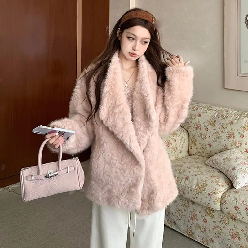 アウター フェイクファー ぬくぬく ピンク ベージュ