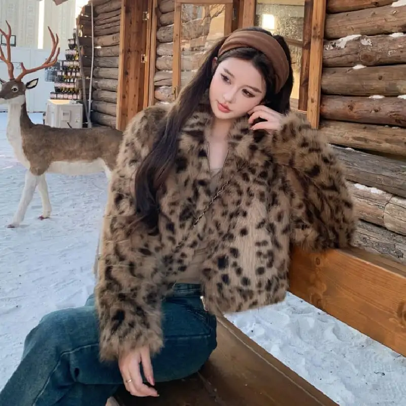 レオパード柄 ギャル風  アウター フェイクファージャケット