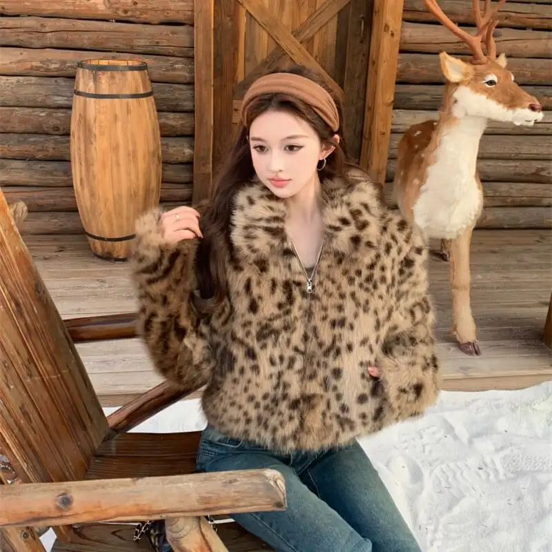 レオパード柄 ギャル風  アウター フェイクファージャケット