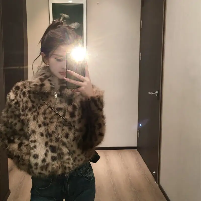 レオパード柄 ギャル風  アウター フェイクファージャケット