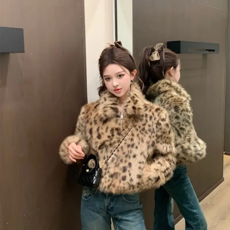 レオパード柄 ギャル風  アウター フェイクファージャケット