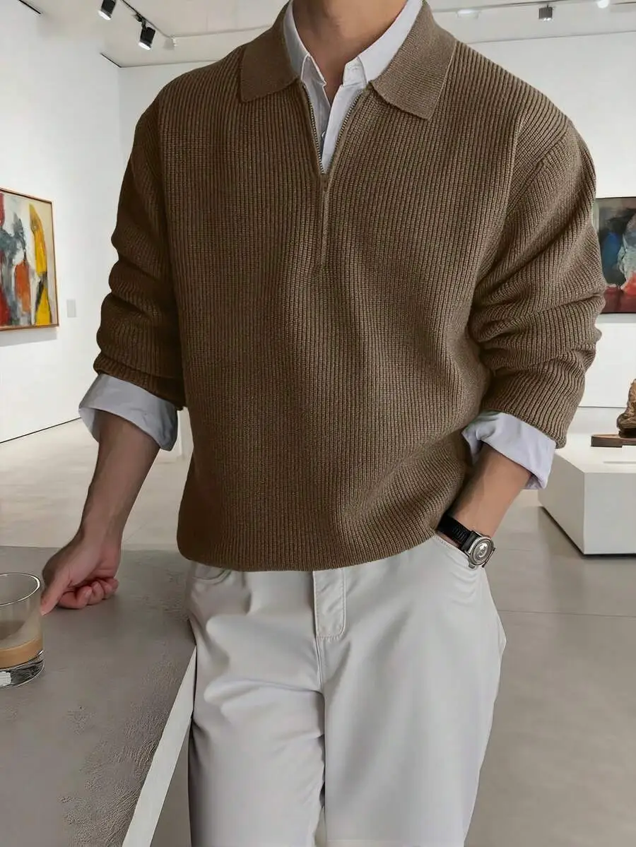 カジュアル ジップアップ ニット セーター