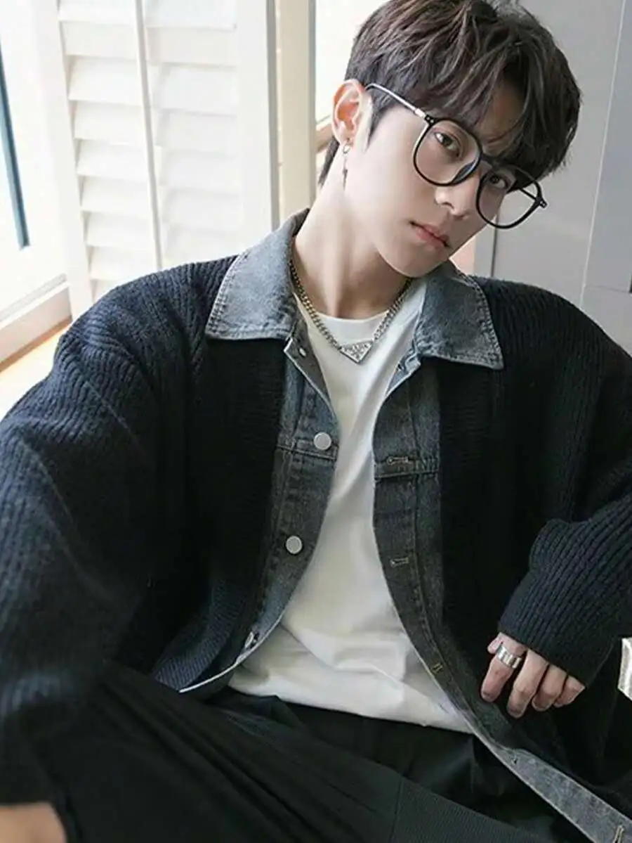 デニム切り替え ニットカーディガン メンズ 長袖 ゆったり ジャケット