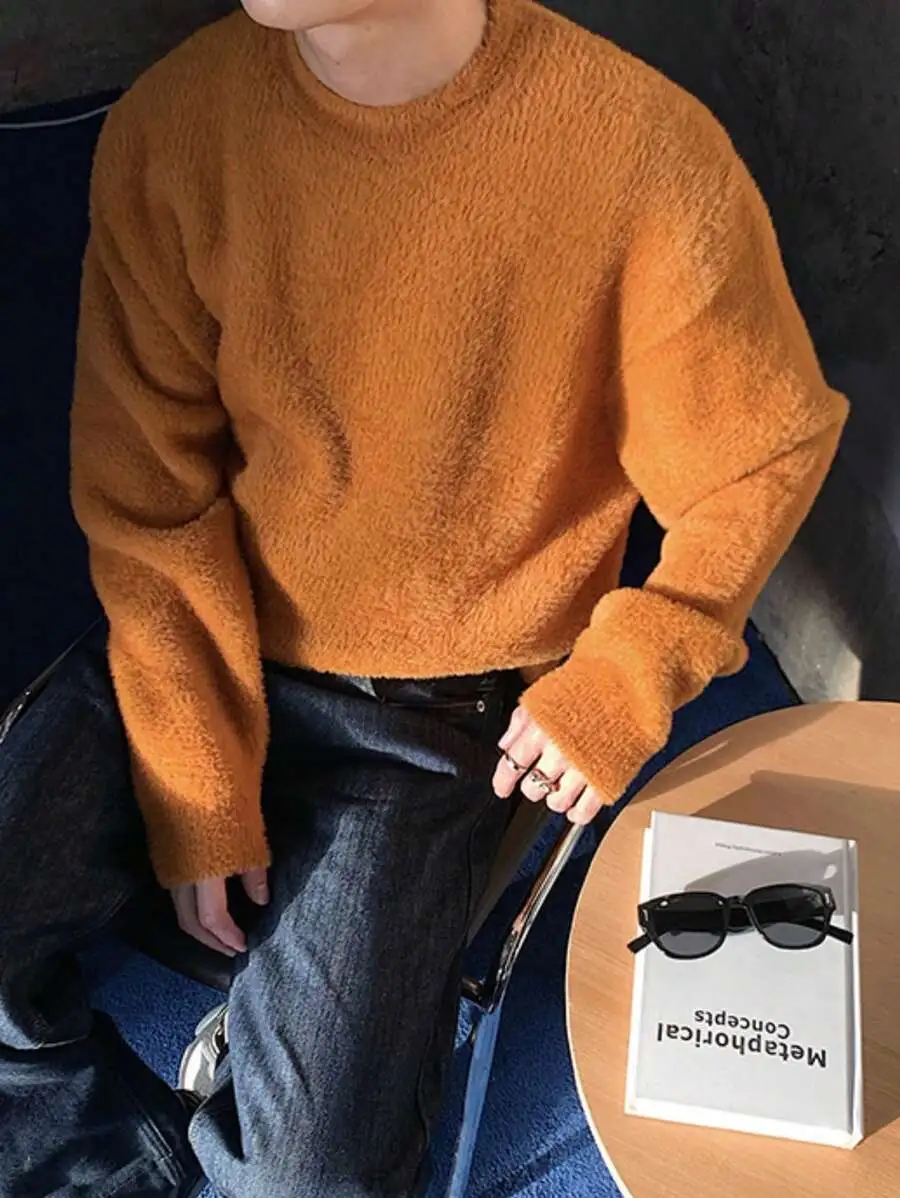 リラックス ニット オーバーサイズ カジュアル 無地 柔らかい ラウンドネック プルオーバー セーター